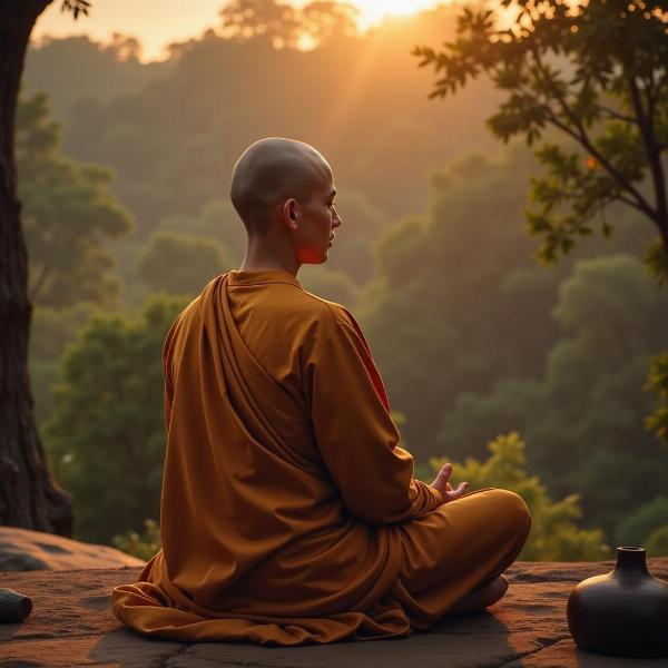 Monk with Shorn Head in Meditation