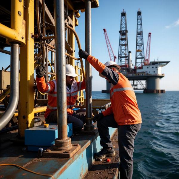 Oil Rig Workers Performing Maintenance