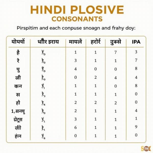 Hindi Plosive Consonants Chart