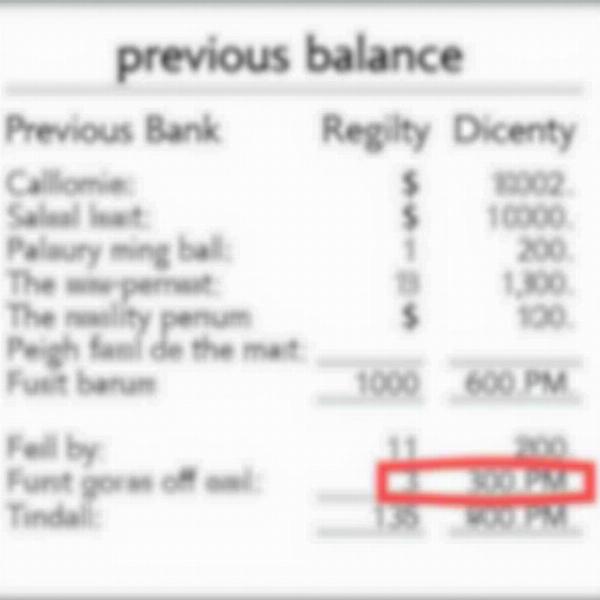 Previous Balance on a Bank Statement