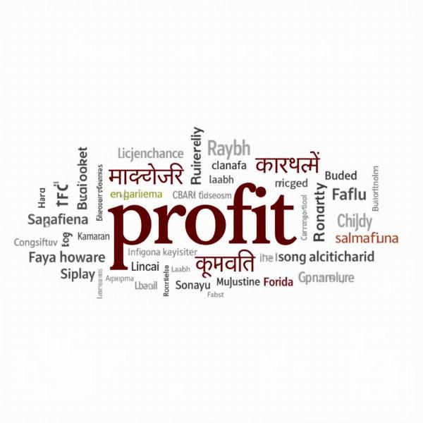 Word cloud showcasing synonyms for profit in Hindi