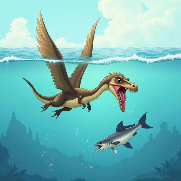 Pterosaur hunting fish