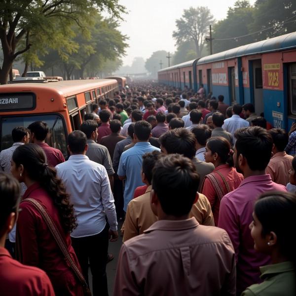 Crowded public transport in India