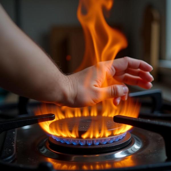 Hand withdrawing from a hot stove