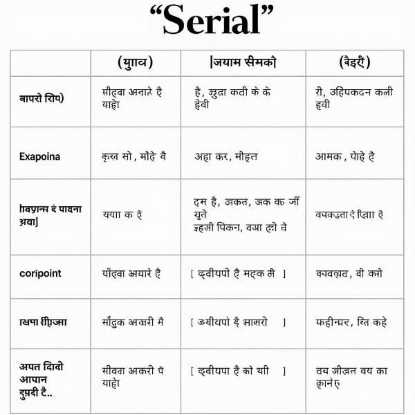 Serial Meaning in Hindi Chart