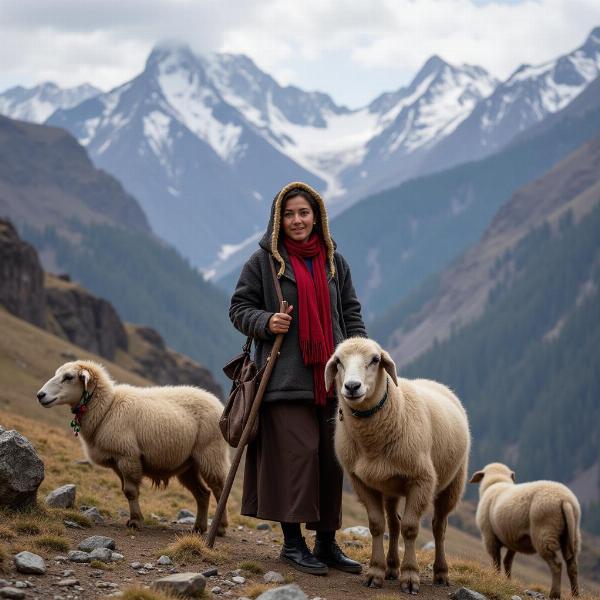 Shepherdess in the Himalayas