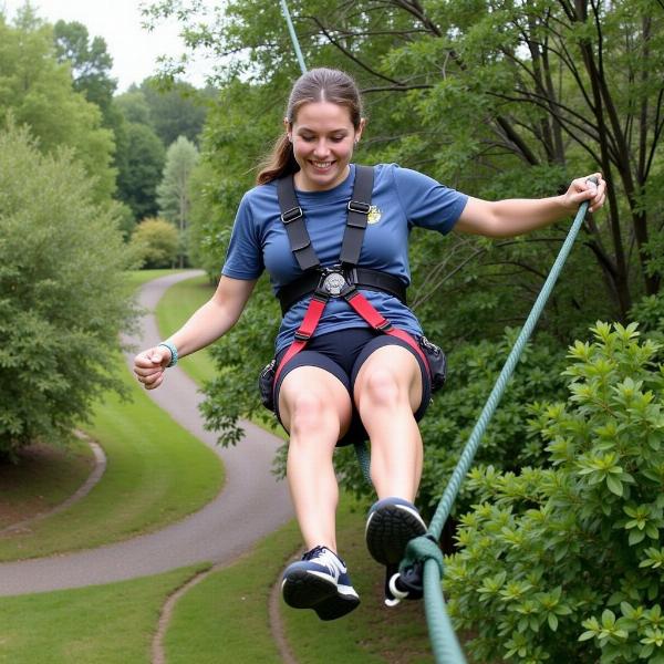 Person Sliding Down a Rope