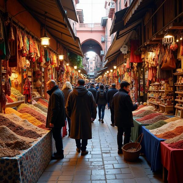 A bustling souk in Marrakech, Morocco