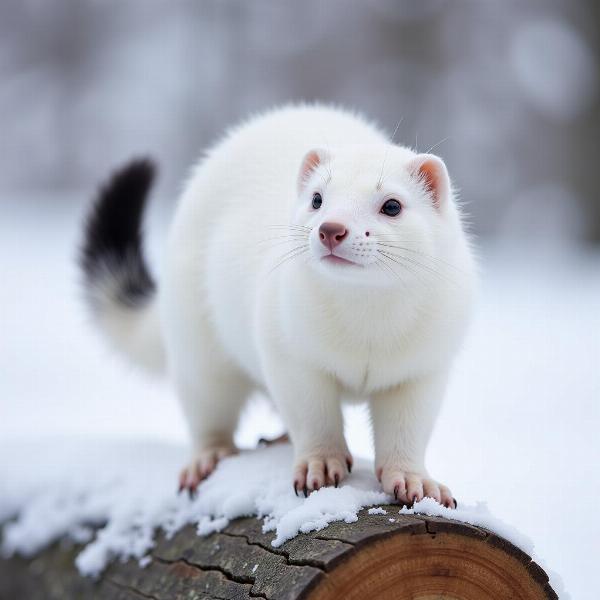 Stoat in Winter Coat