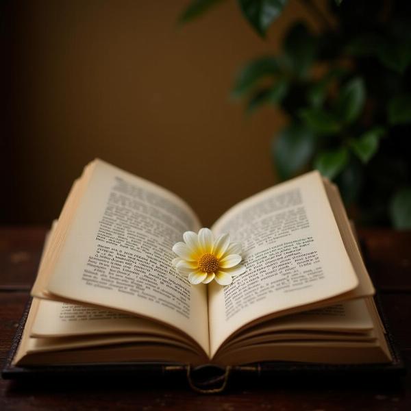 An open book with a flower, symbolizing the poetic expression of "tabassum"