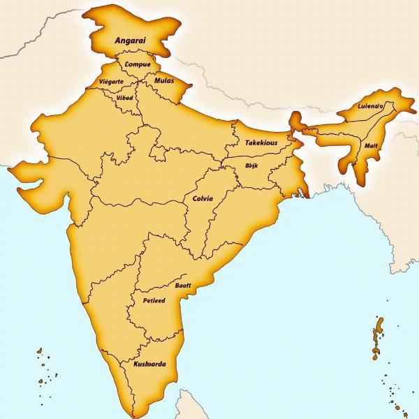 Map of India with Regional Dialects Highlighted