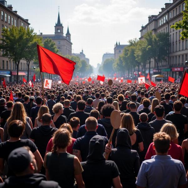 Wide spread protests in a city